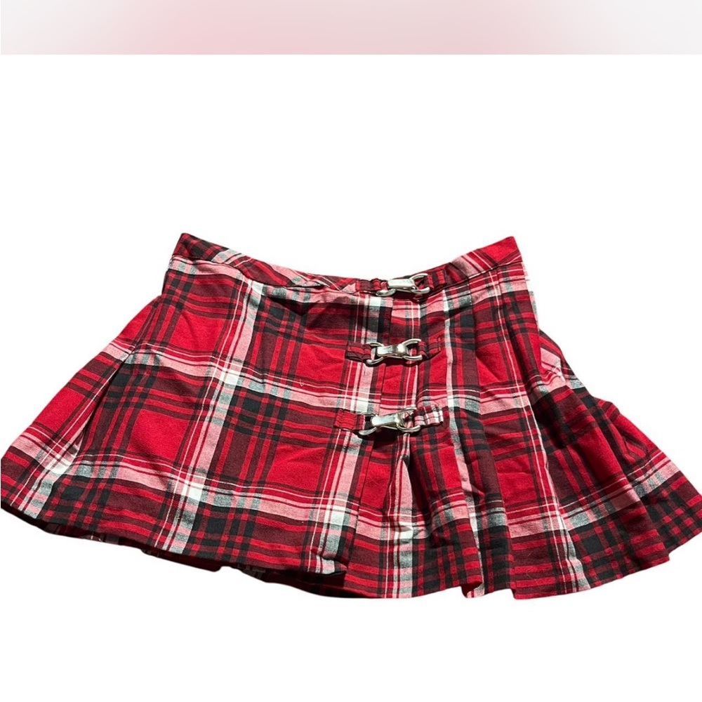 Red and White Skater Pleated Mini Skirt